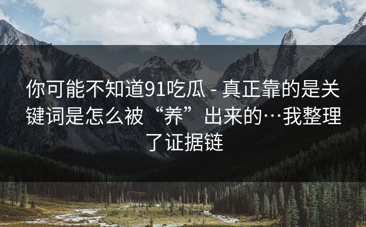 你可能不知道91吃瓜 - 真正靠的是关键词是怎么被“养”出来的…我整理了证据链